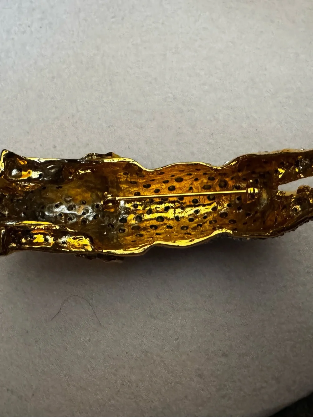 1980s Gold-Tone Large Elephant over the Shoulder Brooch with Clear Crystals